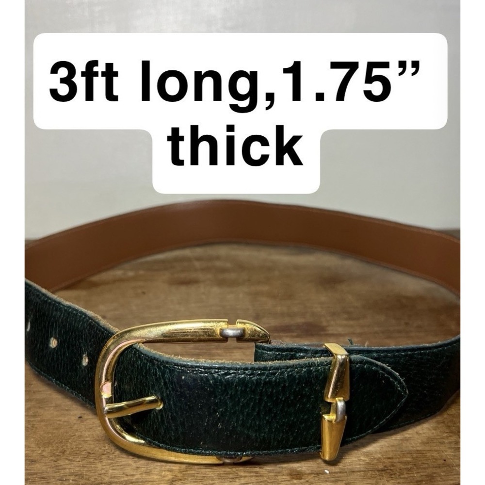 Vintage Belt-real Pigskin Leather-emeral Green Gold Tone, Hippie Chic Academia - Picture 2 of 5